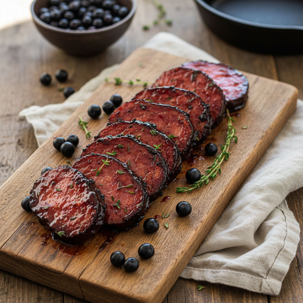 Dominikanische Salami mit Aronia-Glasur